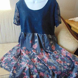 Blue Floral Summer Babydoll Dress Size XL NWOT